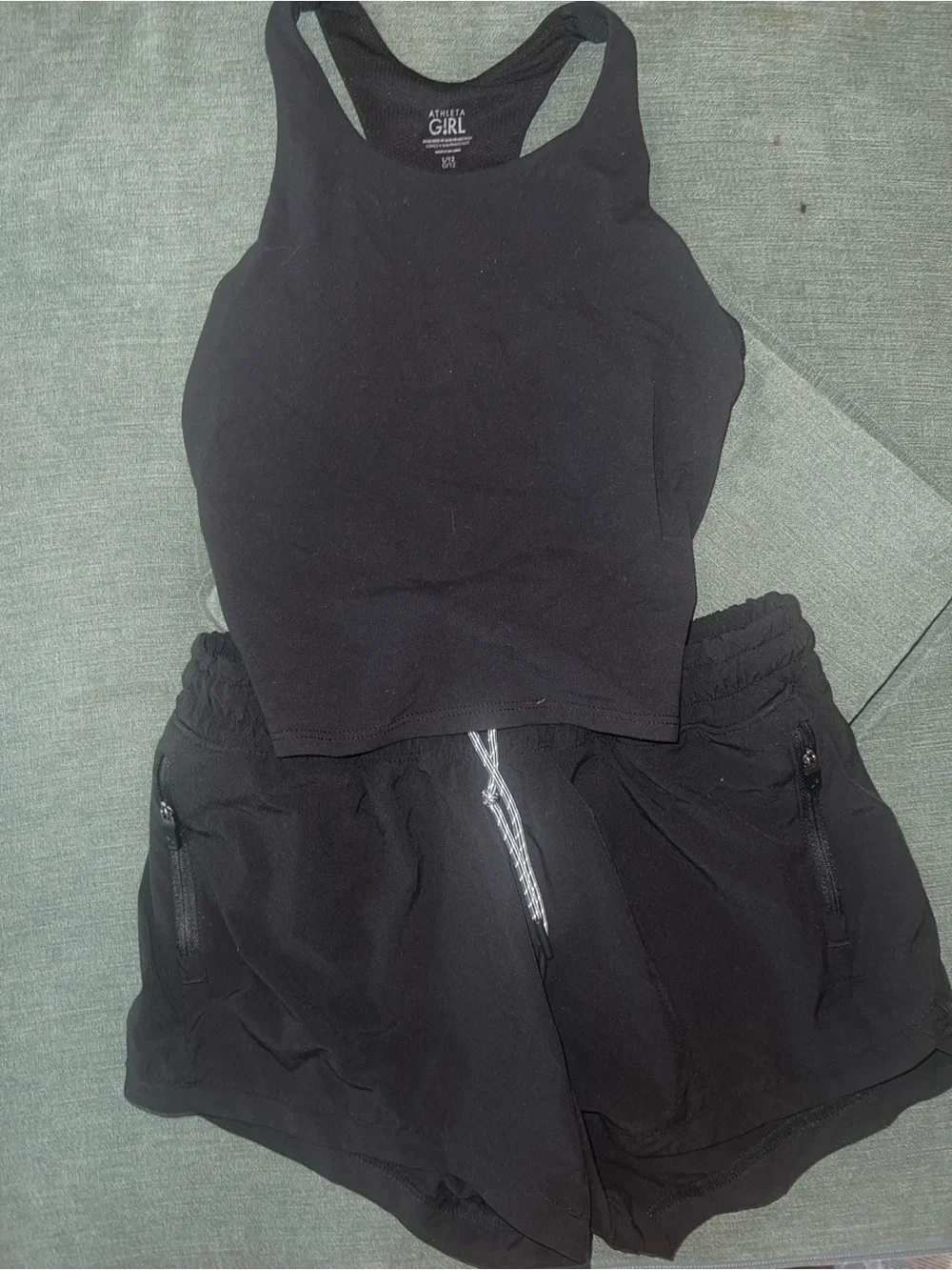 Athleta Girls Black Athletic Tank Top & Shorts Matching Set